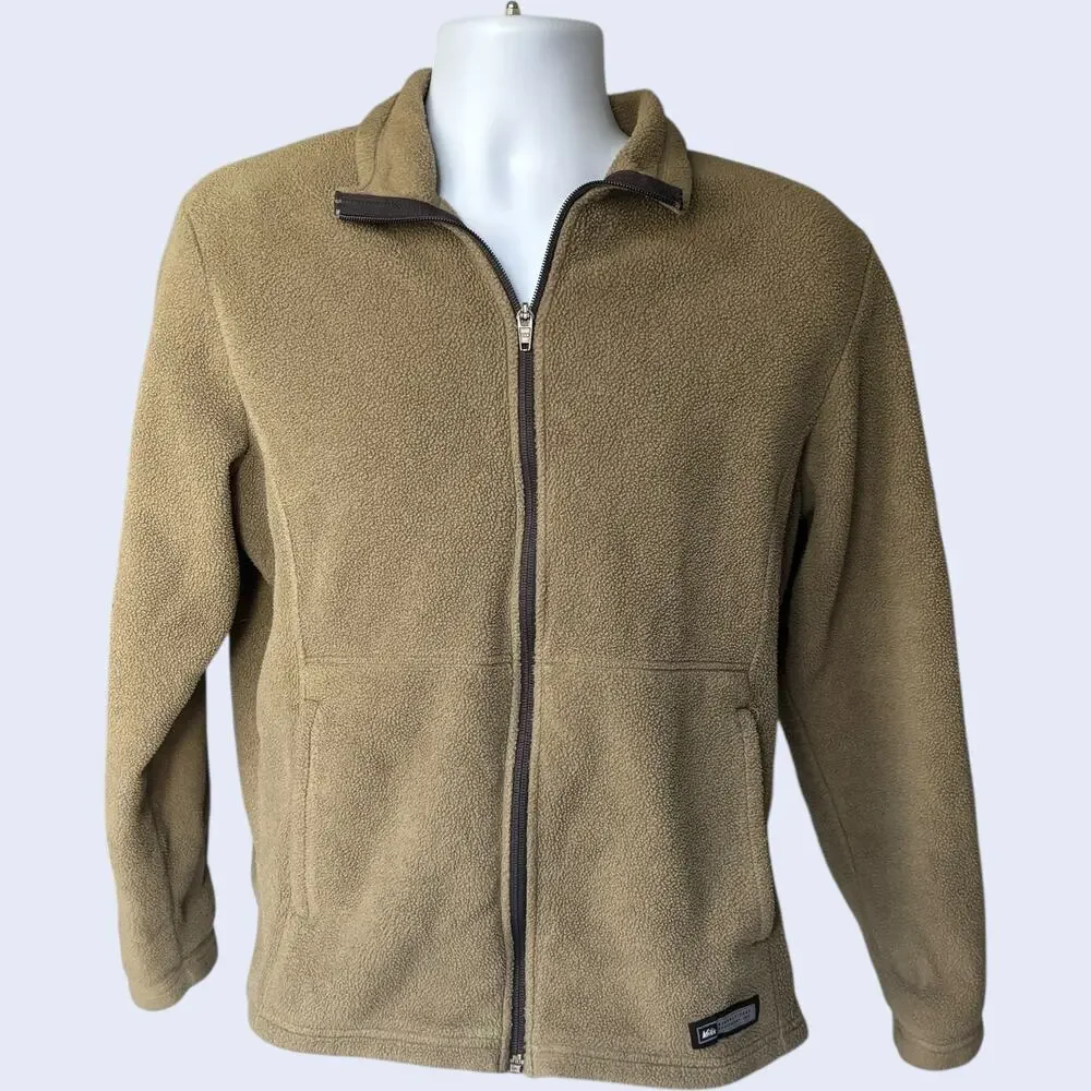 REI Medium Outdoorsy Fleece Jacket Olive Tan Full Zip 90s Gorpcore